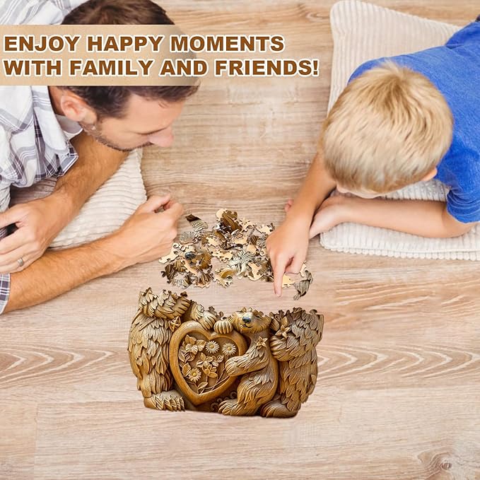 Wooden Puzzle for Adults-Wooden Puzzle Unique Shape Advanced Woodcarve Bear Wooden Jigsaw Puzzle for Adult, Wood Puzzles,Challenge Wooden Jigsaw Puzzle(M-13.4 * 10.9in 235pcs)