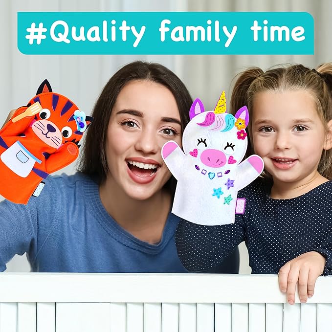 Unicorn Hand Puppet Making Kit for Kids Age 5-8 - DIY Puppet Making Craft Kit - Creative Arts & Crafts Set, Educational Gift - 8 Projects, Extra Stickers for Decoration