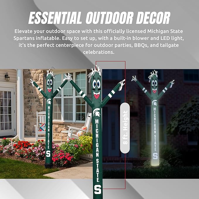 NCAA Michigan State Spartans Football Wacky Waving Inflatable Tube Guy with LED Lights & Built-in Blower - 6" x 36" x 96" Inflatable Tube Man Crazy Sports Fan Outdoor Party Decoration