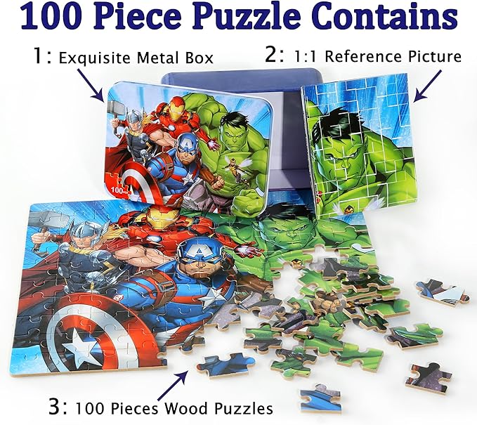 LELEMON Puzzles for Kids Ages 4-8,100 Piece Puzzles for Kids in a Metal Box, Educational Kids Puzzles Jigsaw Puzzles 100 Piece Puzzle Games Puzzle Toys Childrens Puzzles for Girls and Boys