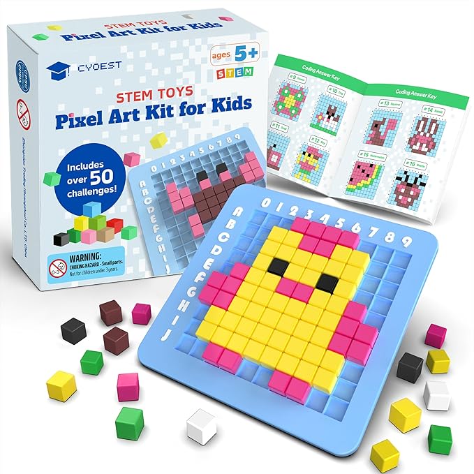 STEM Toys Pixel Art Kit for Kids - Arts and Crafts for Boys & Girls - Educational Science Kits & STEM Activities for Kids Ages 5-8-12 Gifts for 5, 6, 7, 8, 9, 10 Year Old - Brain Teasers Toy (Medium)