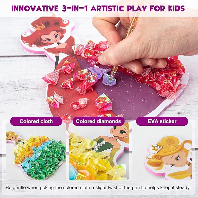 Poke Art Kits for Girls, Arts and Crafts for Kids 4-8, DIY Creative Activity Toys, Birthday Gifts for Girls 4 5 6 7 8 9 10 (Princess)