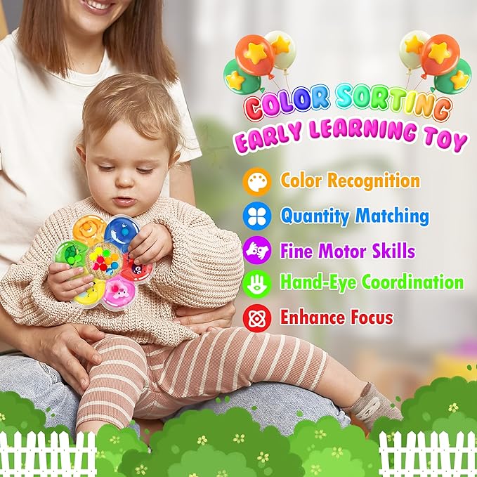 Color Sorting Sensory Toys for Toddlers & Kids, Preschool Fine Motor Skills for Autism, Fidget Color Matching Travel Toys, Calm Down Toy, Birthday Gifts for Boys & Girls