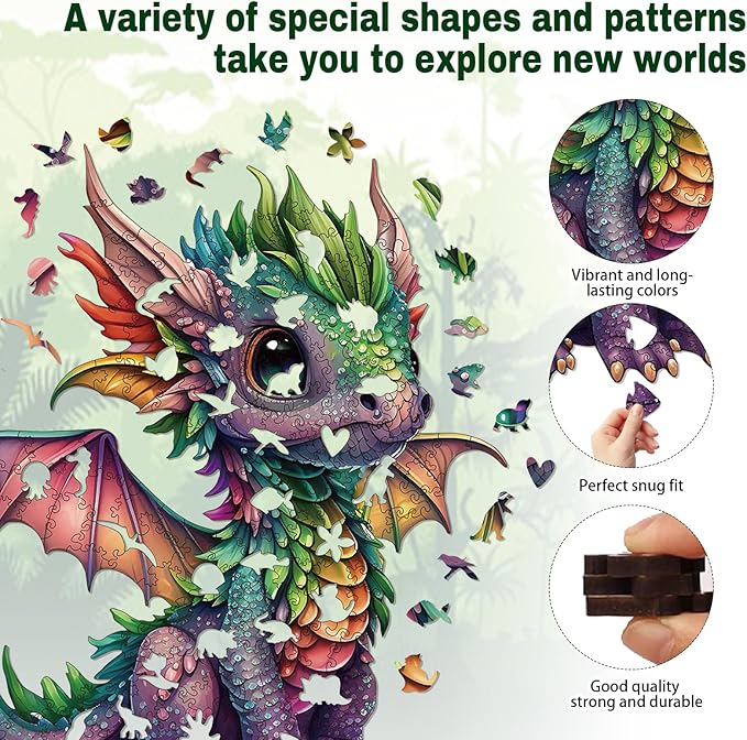 Wooden Puzzles for Adults, Dragon Wood Puzzles 200 Pieces, Irregular Animal Shaped Unique Wooden Jigsaw Puzzles, Creative Ghristmas Gift for Teenagers and Adults
