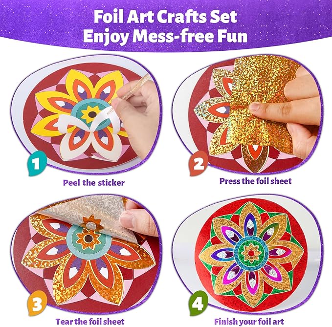 TENYEAH Foil Art for Kids, DIY Paper Craft Kit for Girls Boys Ages 8+, Fun Mandala Creative Activity Toys for Kids