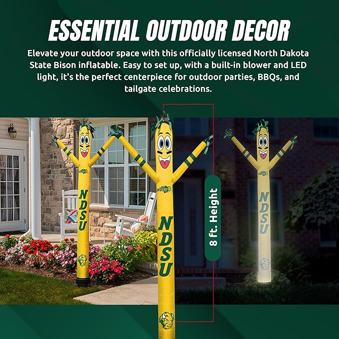 NCAA North Dakota State Bison Football Wacky Waving Inflatable Tube Guy with LED Lights & Built-in Blower - 6" x 36" x 96" Inflatable Tube Man Crazy Sports Fan Outdoor Party Decoration