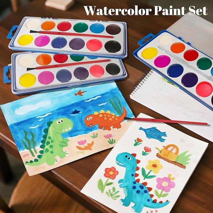 30 Pack Watercolor Paint Set Bulk, with 12 Vibrant Colors and 30 Brushes, Washable Water Color Paint Sets for Kids and Adults, Ideal Gift for Art Painting Party Favors, School Supplies