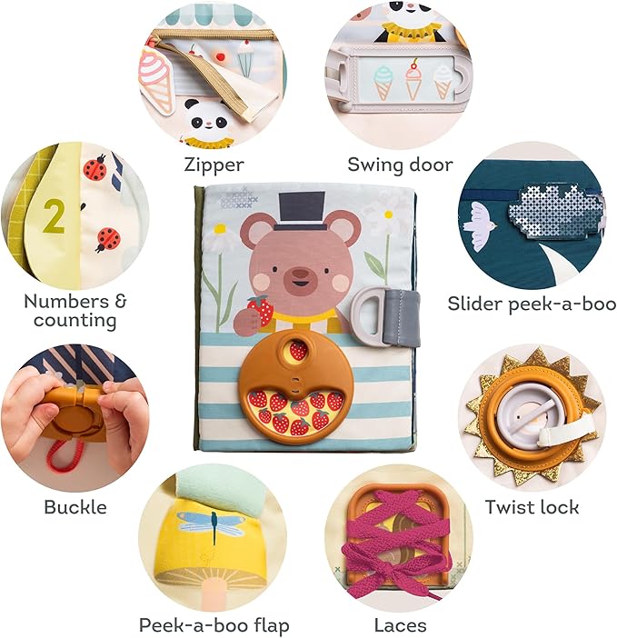Taf Toys Busy Book for Toddlers 1-3, Montessori Quiet Activity Book with 15 Activities - Opposites Concepts - Ideal Toddler Busy Book for 1 Year Old - Boy Toys Girl Birthday Gift