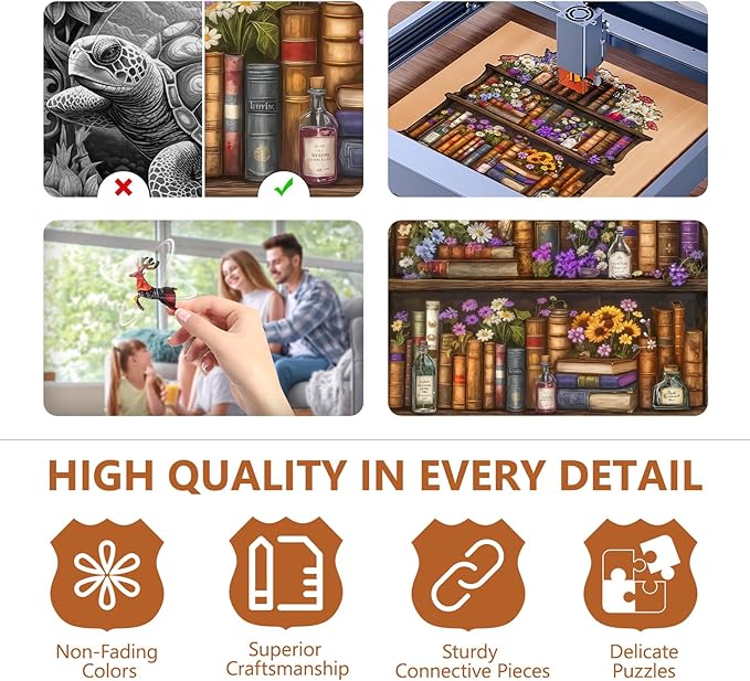 Wooden Puzzles for Adults, Magic Bookshelf Wooden Jigsaw Puzzle for Adults, Wood Puzzles Adult, Unique Animal Shape, Fun Gifts for Friends & Family, Home Decor(M -11.4 * 11.3in-194 pcs)