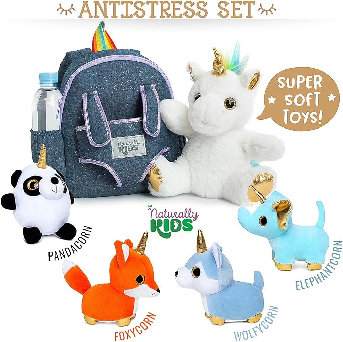 Naturally KIDS Toddler Unicorn Backpack w Plush Unicorn Toys, Gifts for 2-5 Year Old Girls, Toddler Backpack