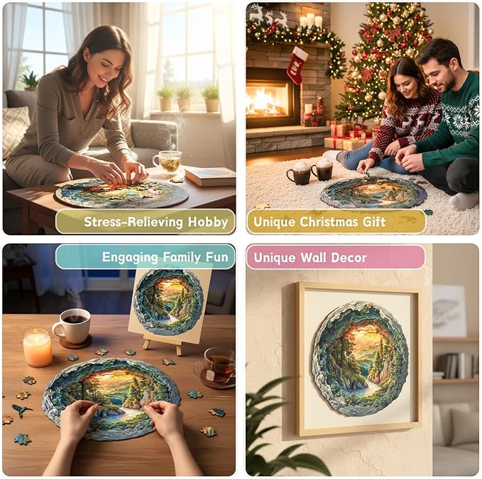 Wooden Puzzles, 3D Cave Forest Puzzle 200 Pieces, Unique Animal Shaped Wood Challenging Jigsaw Puzzles Gifts for Adults, 11.4x11.3in