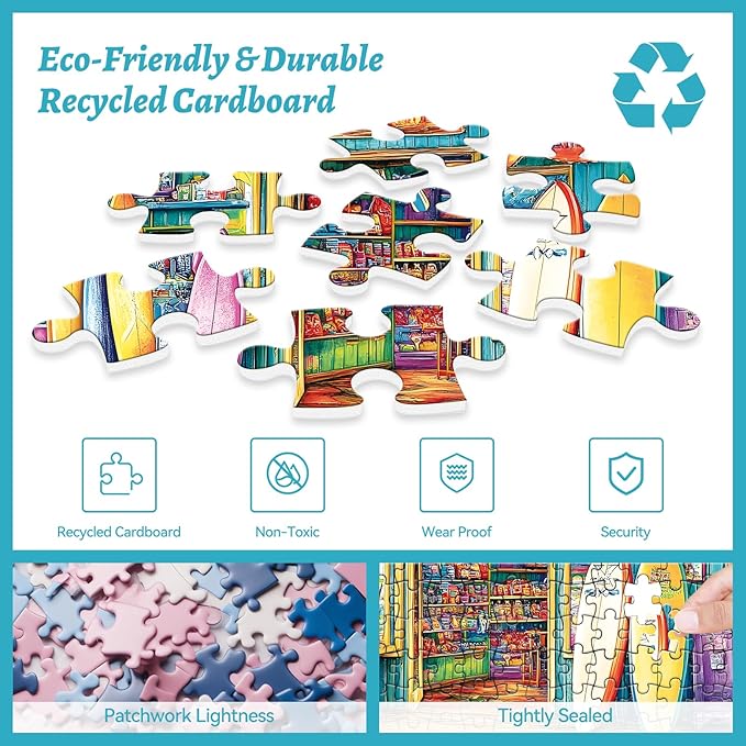 500 Piece Puzzles for Adults, Seaside Souvenir Shop Jigsaw Puzzle with Surfboards, Adult Jigsaw Puzzle for Relaxation and Gift, Coastal Scene Puzzle Game for Adults, Kids and Seniors, 20.5" x 15"