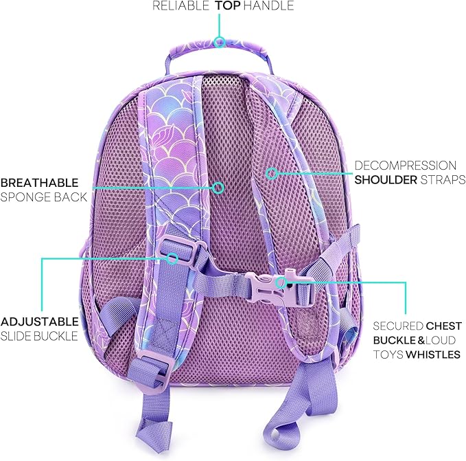 mibasies Toddler Backpack for Girls 2-4: Cute Kids Backpacks for Girls - Preschool Kindergarten Backpack - Mermaid Tail Purple