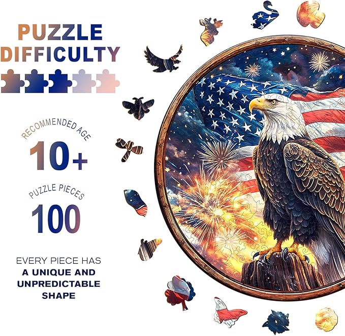 Wooden Puzzles for Adults - Eagle's Pride Wooden Jigsaw Puzzle, Unique Animal Shaped Wood Puzzles Adult, Christmas Birthday Gifts for Friends/Family, Home Decor 8.5 * 8.5in 100pcs