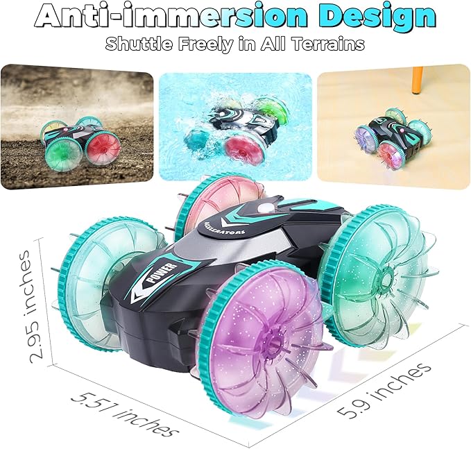 AHCo. Pool Toys Amphibious Remote Control Boat for Kids, Gesture Sensing Water RC Car for Boys Age 4-8 8-12 Year Old, Ideal Outdoor Summer Gifts & Birthday Presents, LED Wheels