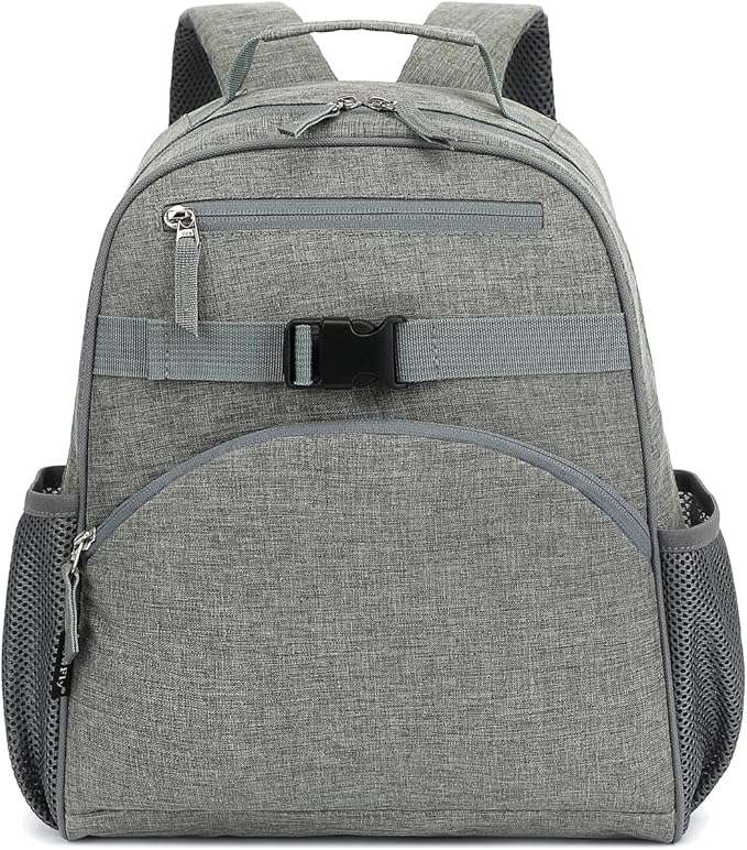 FlowFly Kids Backpack for Toddler Boys Girls, Simple Lightweight Bookbag for Daycare Kindergarten Elementary School Travel, Small Modern Bag (Medium 15''), Grey