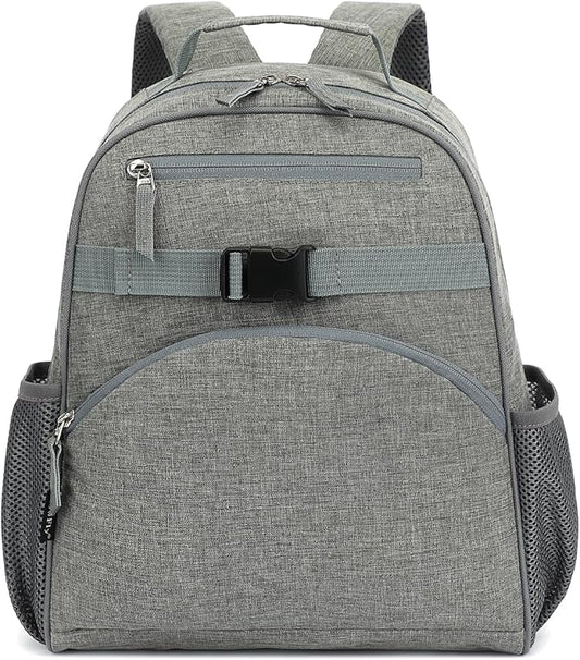 FlowFly Kids Backpack for Toddler Boys Girls, Simple Lightweight Bookbag for Daycare Kindergarten Elementary School Travel, Small Modern Bag (Medium 15''), Grey