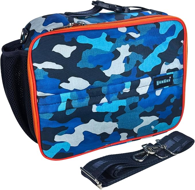 Yumbox Kids Lunch Bag, Holds Lunch Box and Water Bottle, 3 Ways to Carry, Zip Closure, Inside Zipper Netting, Wipe Clean Fabric with EVA lining for extra insulation (Camo)