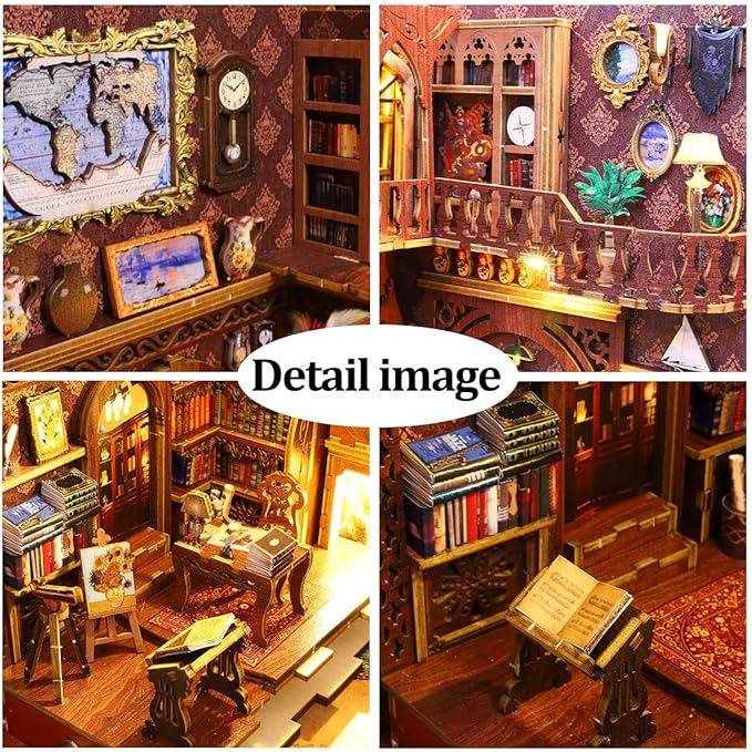 3D DIY Book Nook Kit - DIY Miniature House Kit for Adults, Teens and Beginners, Dollhouse Booknook Library Tiny House Bookshelf Decor 3D Wooden Puzzle, Mini Library of Books Model Build Gift