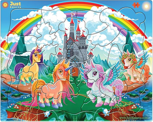 Just Smarty Unicorn Puzzles for Kids 3-5 Years Old | Best Gift for Girls | 27 Pieces Rainbow Puzzle | Unique Jigsaw Shapes Puzzle for Toddlers Ages 3-5 | Vibrant Unicorn Design