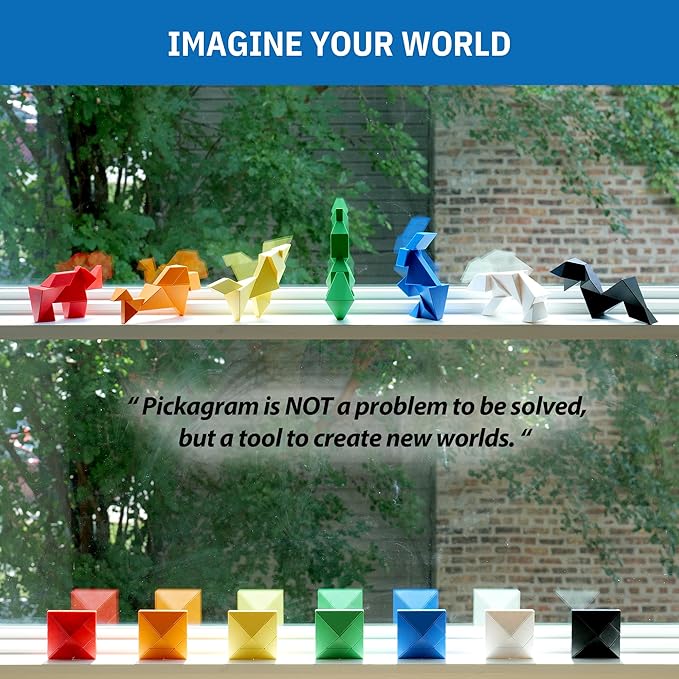 Pickagram Tangram 3D Magnetic Puzzle for Kids (8-12), Adults & Seniors | STEM Certified Fidget Puzzle - Magnetic Pattern Blocks for Cognitive Development, Creativity & Focus - Random Mix