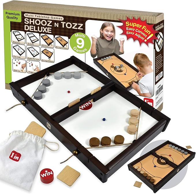 Big Shooz n TOZZ : Wooden Multi Tabletop Indoor Portable Board Games for Kids and Family