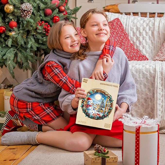 Wooden Puzzles for Adults - Snowman's Vigil Wooden Jigsaw Puzzle, Unique Animal Shaped Wood Puzzles Adult, Christmas Birthday Gifts for Friends/Family, Home Decor 11.4 * 11in 200pcs