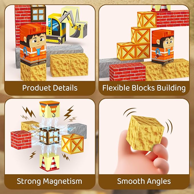 Magnetic Building Blocks for Kids, STEM Engineering Travel Toys with Portable Iron Box, Educational Construction Set for Toddlers Ages 3-8(35 Piece)