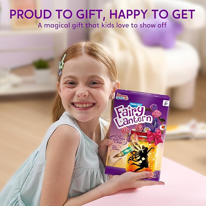 Klever Kits DIY Fairy Lantern Craft Kit with Rose Lights and String Lights - Birthday Gifts with 7 Color Fairy Potion Necklace, DIY Night Light Arts and Crafts for Girls Age 8+