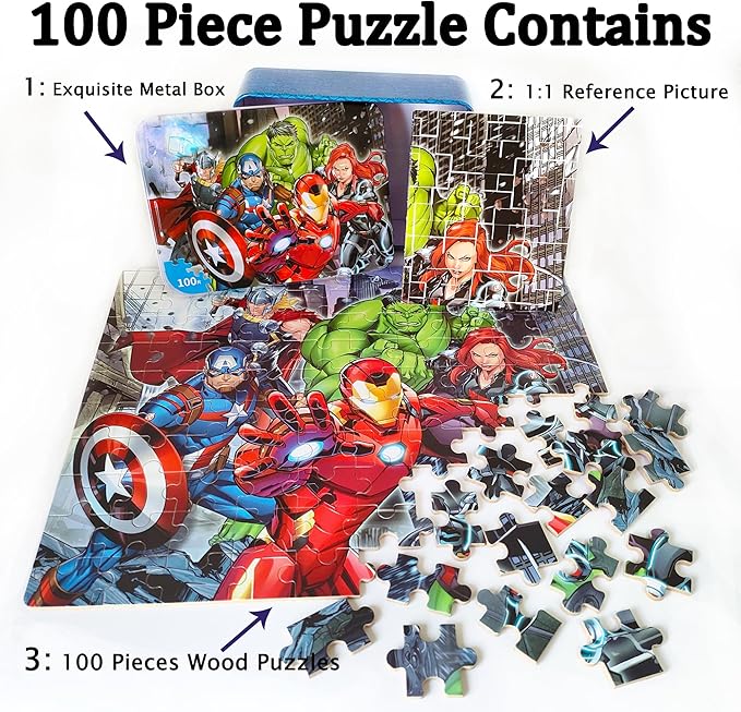 LELEMON Puzzles for Kids Ages 4-8,100 Piece Puzzles for Kids in a Metal Box, Educational Childrens Jigsaw Puzzles 100 Piece Puzzle Games Puzzle Toys for Girls and Boys