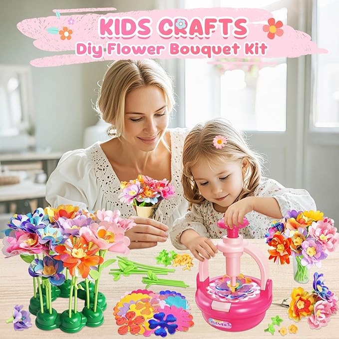Vinkp Flower Crafts for Kids Ages 4-8: Upgrade Fabric Flower Bouquets Toys, DIY Girls Toys Age 6-8, Creative Educational Christmas Birthday Gifts for 3 4 5 6 7 8 9 Year Old Girls