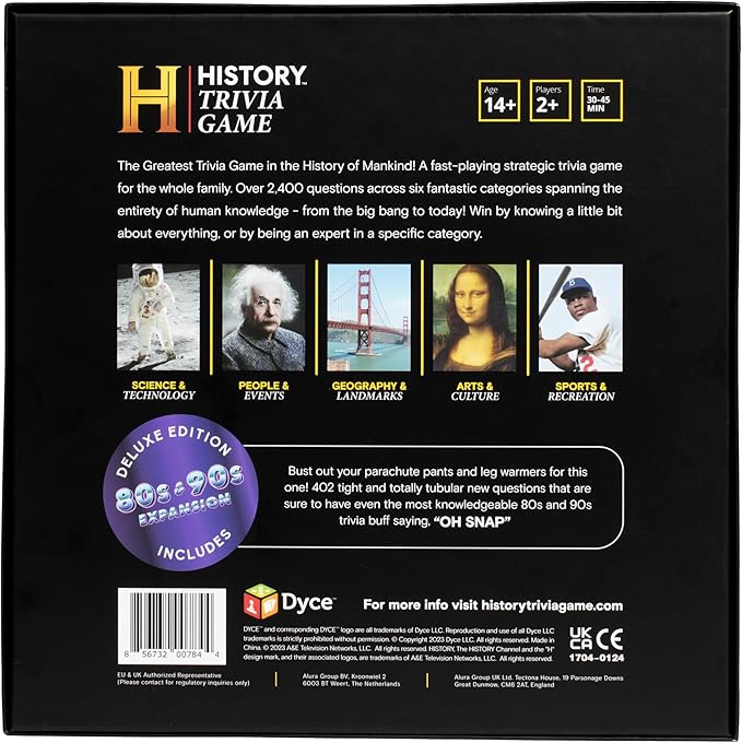 History Channel Trivia Board Game Deluxe Edition with 80s & 90s Expansion Pack - 2400+ General Knowledge Questions. Super Fun Party Card Game for Adults & Family in The Pursuit of Trivial Knowledge
