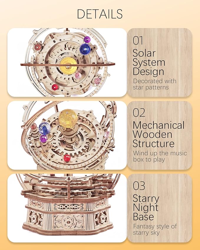 ROKR 3D Puzzles for Adults-Starry Night Music Box Kit-Wooden Puzzles Science Gifts for Adults-Gifts for Teenage Boys Girls