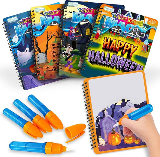Halloween Party Favors for Toddlers, 4 Pack Halloween Water Coloring Books for Kids, Halloween Activities for Kids, Boo Basket Stuffers, Halloween Treats, Toys, Toddler Travel Essentials, Toddler Gift