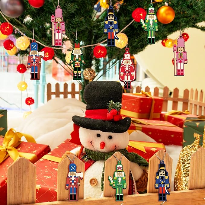 60 Pcs Wood Christmas Crafts for Kids DIY Paint Xmas Ornaments Blank Unfinished Wooden Cutouts Shapes Slices Hanging Embellishment for Christmas Tree Holiday Party Decor(Nutcracker)