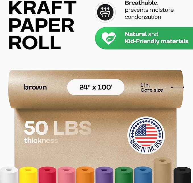 Brown Paper Roll 24" x 1200" (100 feet) - USA-Made Thick Kraft Paper Roll 50lb Thickness for Packing, Moving, Shipping & Crafts/Arts - 100% Recycled Natural Craft Wrapping Material by IDL Packaging
