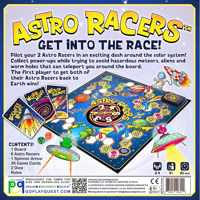 Astro Racers Board Game, Fun for Kids and Adults, 2-4 Players, Ages 5+, Solar System Racing Theme, Family-Friendly Strategy Game, Skill-Building & Educational.