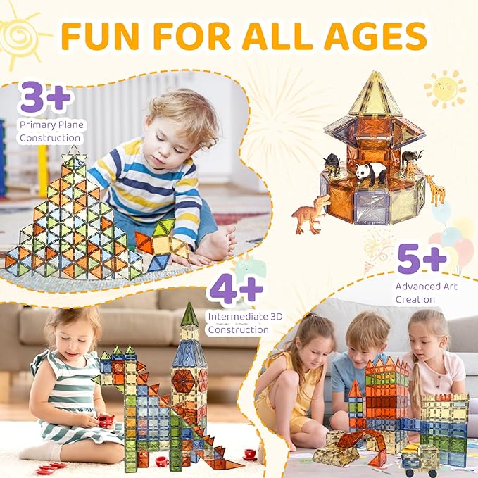 100 PCS Magnetic Tiles, Diamond Magnetic Blocks Building Set Magnet Tiles STEM Toys 3D Kids Preschool Educational Sensory Toys Gift for Toddlers Kids Boys Ages 3 4 5 6 7 8 9+ Year Old