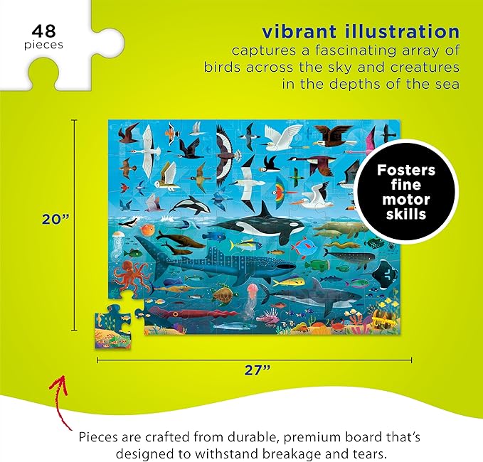 Crocodile Creek Above + Below 48-Piece Jigsaw Floor Puzzle - Fun Floor Puzzles for Kids Ages 4-8 - Sea & Sky - 27 x 20 inches Finished