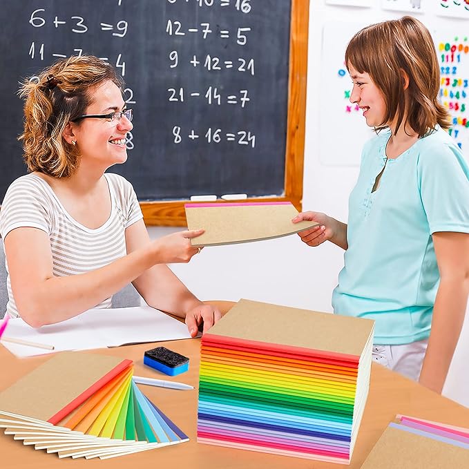 feela 48 Pack Composition Notebooks Bulk, Kraft Cover Lined Blank College Ruled Composition Travel Journals with Rainbow Spines For Women Students Business, 60 Pages, 8.3”x 5.5”, A5, 16 Colors