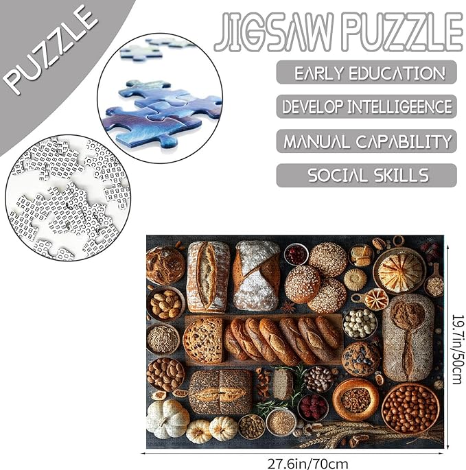 Tucocoo 1000 Piece Jigsaw Puzzles for Adults Rye Bread Painting Puzzle Muffin Baked Goods Art 27x20 inch 1000 Pieces Puzzles for Challenging Family Activity Game Colorful DIY Food Puzzle Wall Decor