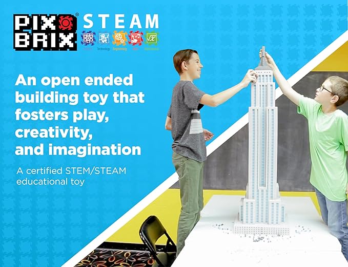 Pix Brix Pixel Art kit Puzzle Bucket - 1,500-Piece Kit with 10-Color Medium Palette – Patented Interlocking Building Bricks for 2D and 3D Creations – STEM Toy for Ages 6+