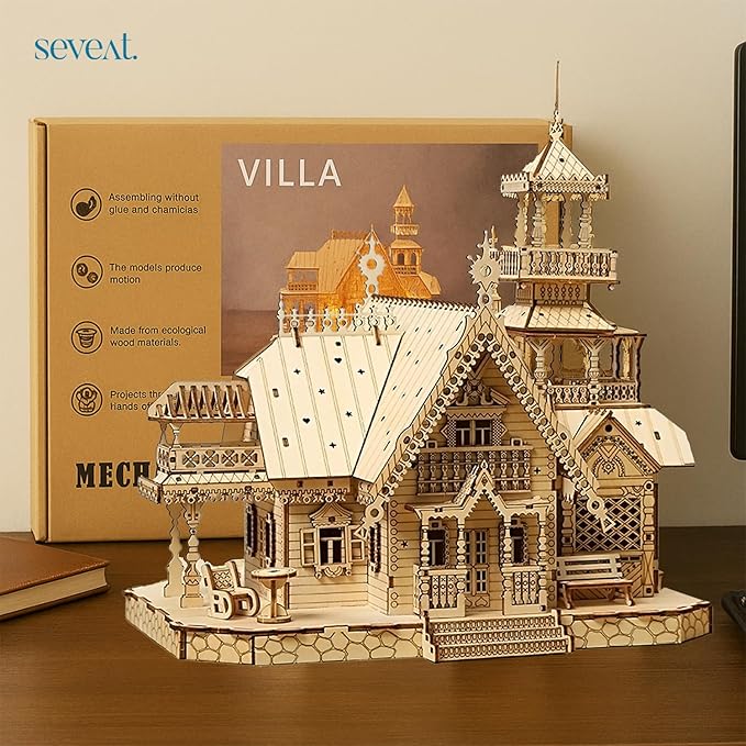 3D Puzzles for Adults & Teens – 267-Piece Wooden DIY Villa Wooden Model for Adults to Build, Brain-Teasing Puzzle Game for Any Occasion (Villa)