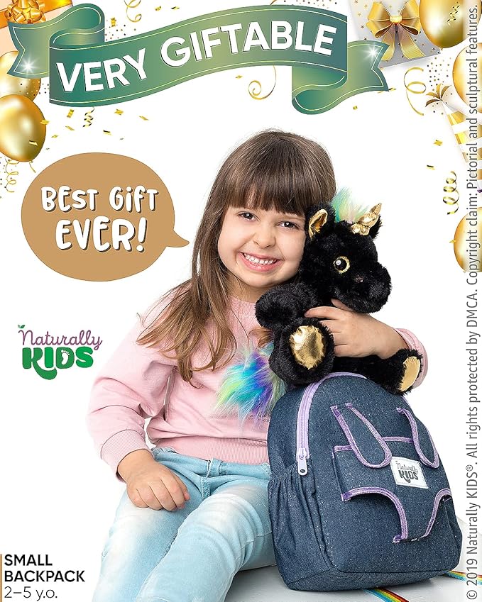 Naturally KIDS Black Unicorn, Gifts for 2 Year Old Girls, Gifts for 3 Year Old Girl, Toddler Unicorn Backpack