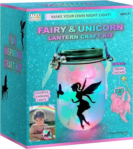 NUMI'SMILE Unicorn & Fairy Lantern Night Light Jar Craft Kit, DIY Arts and Crafts for Girls Ages 3 4 5 6 7 8-12 Years, Unicorn Toys Fairy Gift for Little Girls