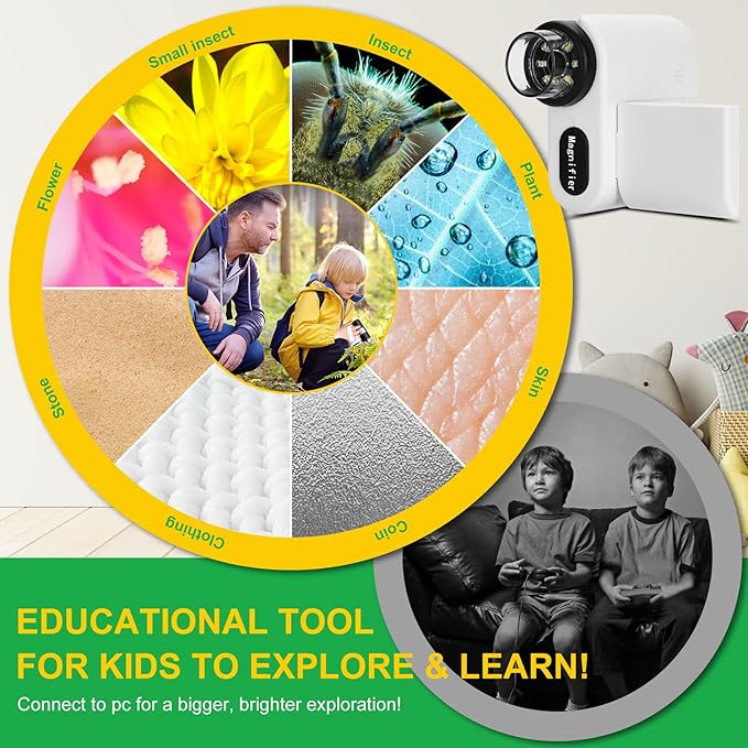 Laradola Microscope for Kids: Mini Pocket Digital Microscope 1000X Zoom Science Kits Learning & Educational STEM Toys for Age 3 4 5 6 7 8 10-12 Boys Girls Christmas Birthday Gifts