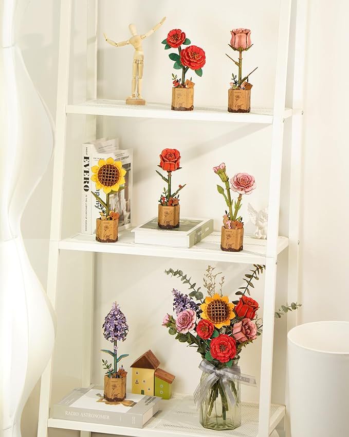 rowood 3D Wooden Puzzles for Adults, DIY Artifical Flower Building Set Craft Kit for Women,Mother's Day/Valentine's Day/Thanksgiving Day/Christmas/Birthday Gift -Sunflower