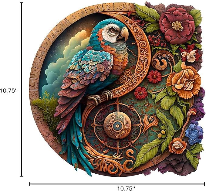 CRAFTHUB Animal Wooden Puzzles for Adults – A3 Parrot Yin Yang with 134 Pieces – Jigsaw Puzzles with Unique Animal Shapes – 10.7" x 10.7"