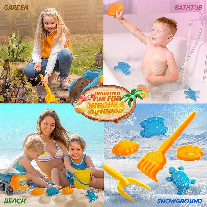 SMILESSKIDD Beach Toys for Toddlers 1-3, Kids Sand Toys Set with Beach Dump Truck, Sand Truck, Shovels, Molds - Outdoor Sandbox Play for Toddlers