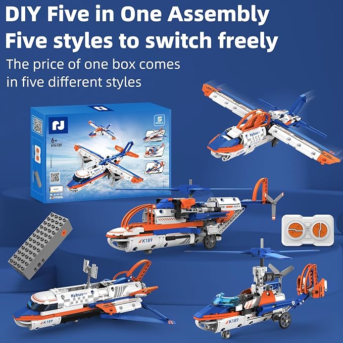 STEM Building Toys for Kids 6-14,5-in-1 Remote & App Controlled Construction Plane/Jet Aircraft/Helicopter/Space Shuttle/Wing Aircraft,325 Pcs Building Blocks Set Birthday Gift Ideas for Boys Girls